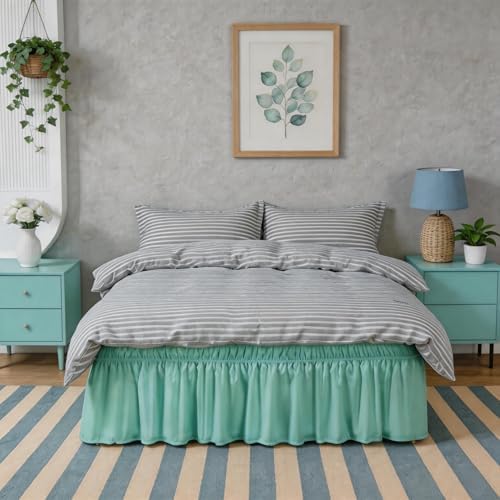Spa Blue Bed Skirt Queen Size 15" Drop, Elastic Wrap Around Bedskirt - Image 5