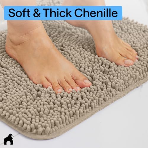 GORILLA GRIP Bath Rug Mat for Bathroom, Absorbent Chenille 30x20 Gray Beige - Image 4