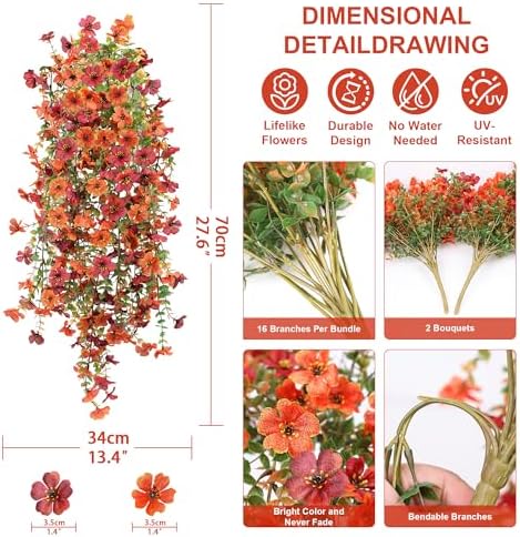 Hommyea Artificial Fake Fall Flowers Plants for Outdoors Mums Home Decor - Image 4
