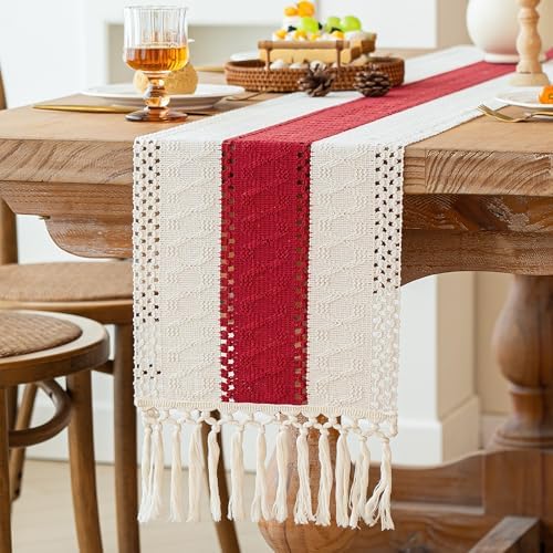 FEXIA Boho Table Runner for Home Decor 12x72 Red Fall Coffee Table Decor - Image 5