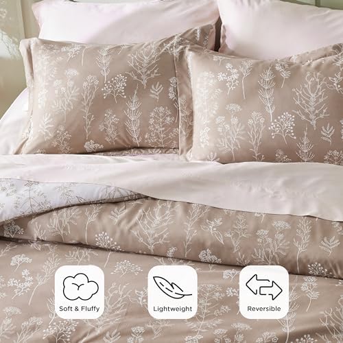 Bedsure Floral Comforter Set Cute Bedding Set Twin/Twin XL Reversible Light Taupe - Image 3
