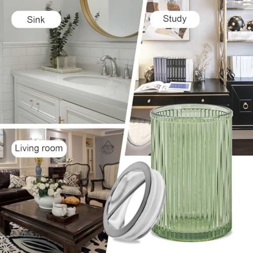 Green Toothbrush Holders for Bathrooms, 2pcs Glass Toothbrush Holder and 12oz Bathroom Tumbler Cup Set, Silver Tooth Brush and Toothpaste Organizer for Bathroom Vanity Countertop - Image 5