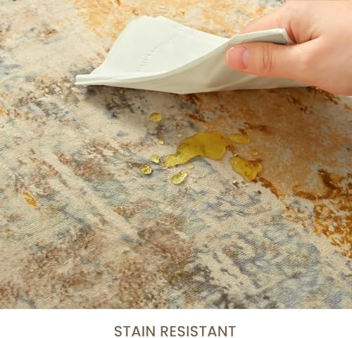 Area Rug 4x6 Beige Rug Washable Boho Rugs Non Slip Low Pile Abstract Small Carpet for Entryway, Bedroom, Kitchen, Classroom, Kids Room, Office, Dorm, Dining Room Light Tan - Image 6