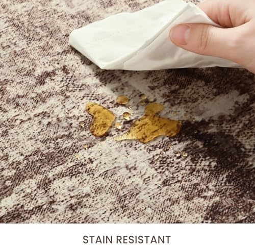 Area Rug 4x6 Brown Rug Washable Boho Rugs Non Slip Low Pile Abstract Coffee Small Carpet for Entryway, Bedroom, Kitchen, Classroom, Kids Room, Office, Dorm, Dining Room - Image 6