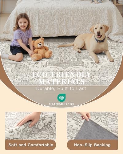Madane Washable Area Rug 2x3 Small Entryway Rugs Non-Slip, Beige/Brown - Image 4