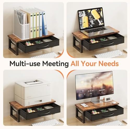 Computer Monitor Stand Riser with Drawer, 2-Tier Desk Accessories & Workspace Organizers, Laptop Stand for Desk with Storage, Office Organization, Wood - Image 7