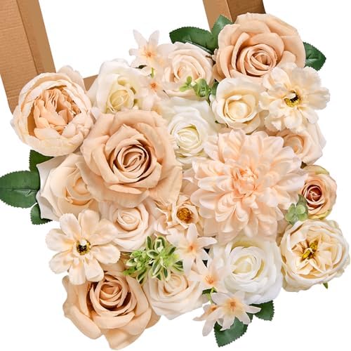 Serwalin Artificial Flowers Combo Box Set Champagne Fake Flowers for DIY Table Centerpieces for Thanksgivings Day Bridal Wedding Decorations Silk Floral Arrangements Party Baby Shower Decor by Serwalin
