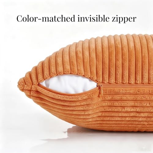 Fancy Homi 2 Packs Burnt Orange Big Decorative Throw Pillow Covers 24x24 Inch for Living Room Couch Bed, Farmhouse Boho Home Decor, Soft Corss Corduroy Patchwork Accent Square Cushion Case 60x60 cm - Image 3
