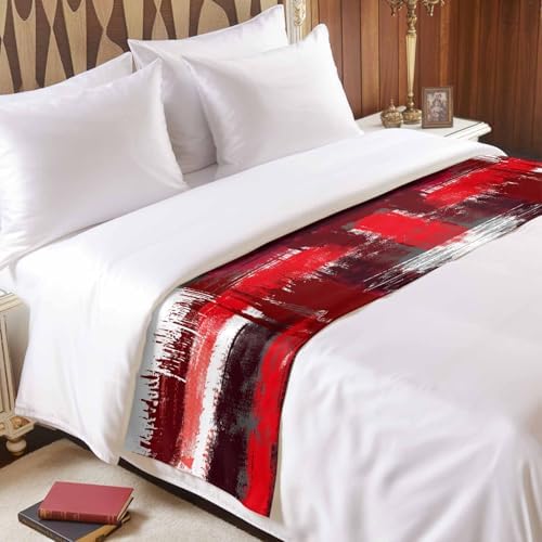 Oil Painting Red Bed Runner for King Size Bed, Bedspread Protector Slipcover Bed Scarf for Foot Bed Runners & Scarves for Bedroom Hotel Wedding 102x20 Inches Modern Geometric Black White Abstract Art - Image 3