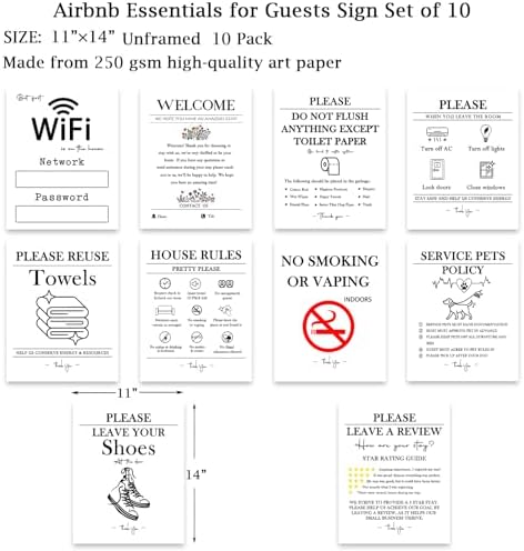 Kacenamo 10 Wall Art Print Welcome Kit Signs Unframed, Vacation Rental Airbnb Host Essentials, Welcome, House Rules, Do Not Flush, WiFi, Leave Shoes, Reuse Towels, Pets Policy, No Smoking (11"×14") - Image 3