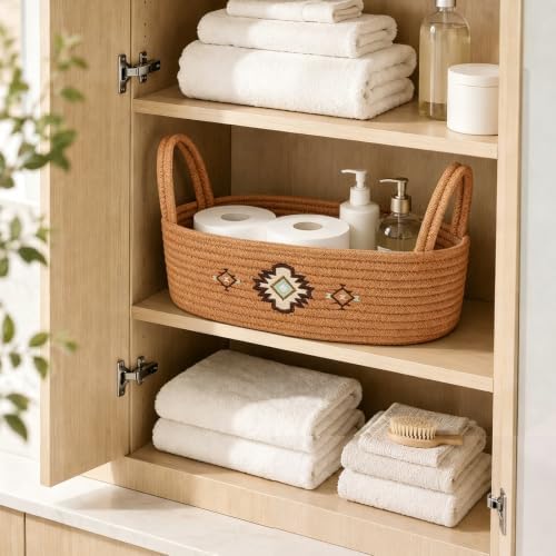 2Pcs Western Cow Toilet Paper Basket for Tank Top Brown Highland Cow Wovern Organizer for Bathroom (Western) - Image 4