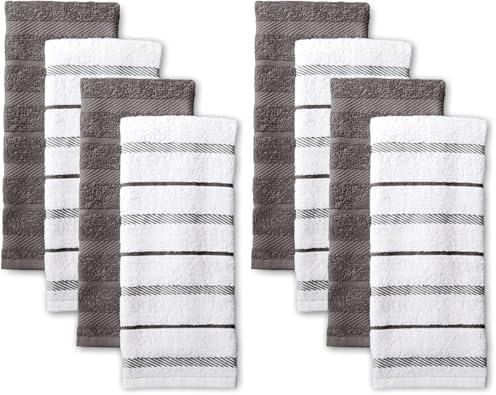 KitchenAid Albany Kitchen Towel 8-Pack Set, Charcoal Grey/White, 16"x26" by KitchenAid