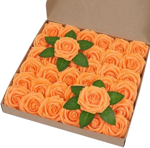 BLEUM CADE 36Pcs Artificial Flowers Fake Foam Roses with Stems for Wedding by BLEUMCADE