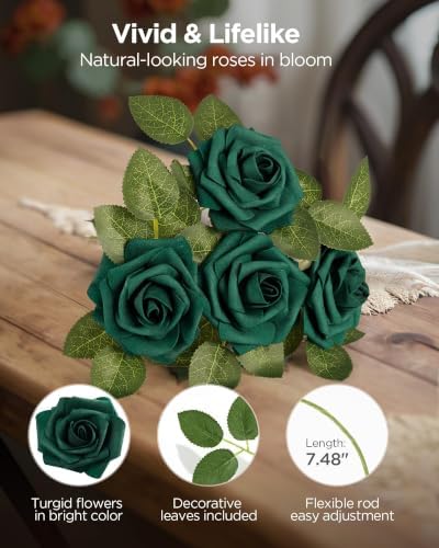 InnoGear Fake Roses 50 Pcs Hunt Green Flowers Artificial Faux Foam Floral - Image 2