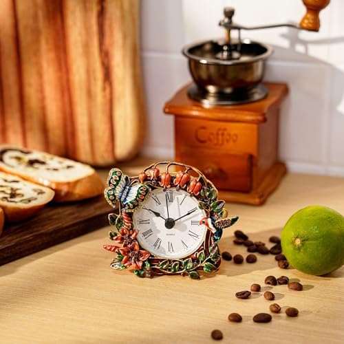Vintage Small Tabletop Clock, Battery Operated Metal Clock with Rhinestone for Bedside, Table, Living Room, Home & Office, Quartz Analog Movement - Image 4