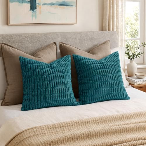 MIULEE Corduroy Decorative Throw Pillow Covers 20x20 Teal Pack of 2 - Image 5