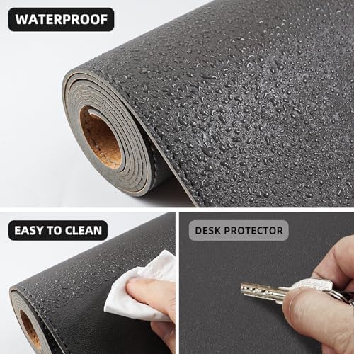 AFIING Leather Desk Pad Protector, 47" x 17" Large Desk Mat with Natural Cork & PU Leather, Mouse Pad, Non-Slip, Waterproof Desk Writing Pad for Office and Home (Dark Grey) - Image 4