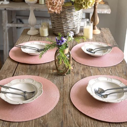 FunWheat Round Braided Placemats Set of 4 Table Mats for Dining Tables Woven Washable Non-Slip Place mats 15inch (Pink, 4pcs) - Image 6