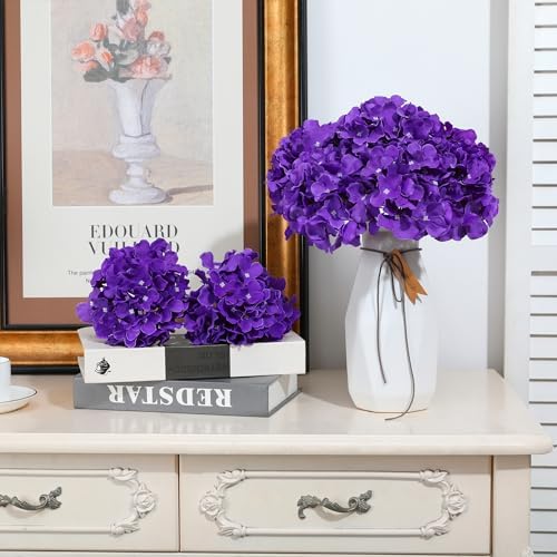 Fake Purple Hydrangea Artificial Flowers - Faux Silk Hydrangeas Flowers Heads with Stems Real Touch for Home Wedding Party Table Decor(Purple,Pack of 10) - Image 2