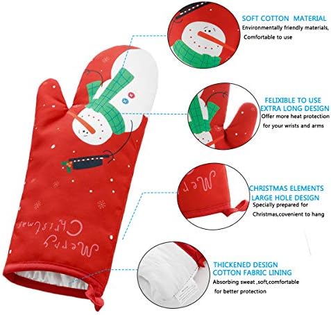 Oven Mitts and Potholders BBQ Gloves-Oven Mitts and Pot Holders with Recycled Infill Silicone Non-Slip Cooking Gloves for Cooking Baking Grilling (4-Piece Set) (Red Christmas Snow) - Image 2