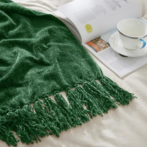 CozeCube Chenille Throw Blanket, Christmas Green Fringe Blanket, 60"X80" - Image 6