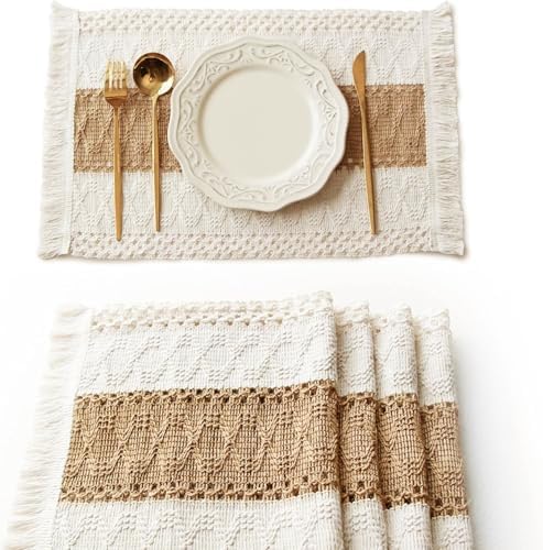 FEXIA Boho Placemats Set of 4, Macrame Table Mats Farmhouse Dining Decor by FEXIA