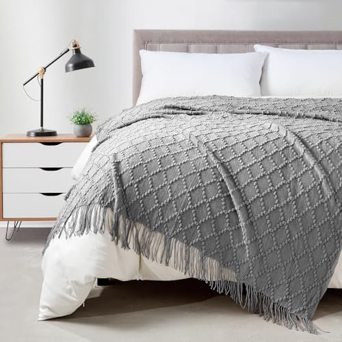 BOURINA Light Grey Throw Blanket 50 x70 Inch Jacquard Throw Knitted Blanket by BOURINA
