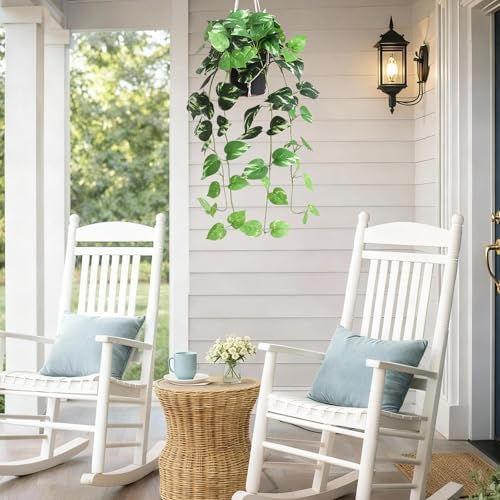 alyptus Fake Pothos Hanging Plants - Artificial Hanging Plant with Pot Realistic Faux Pothos Vines for Indoor Décor, Lush Greenery for Balcony Patio Office, Bathroom - Golden Green - Image 6