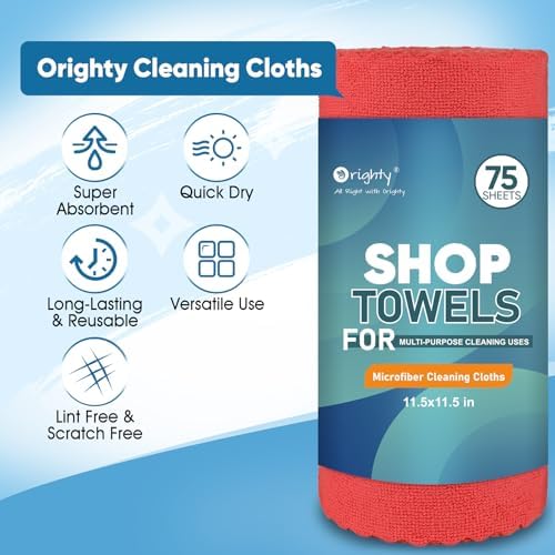 Orighty Microfiber Cleaning Cloths, 75 Sheets Shop Towels, Reusable Paper Towels Shop Rags, Washable Microfiber Towel Roll Cleaning Rags for Cars, House, Kitchen, 11.5’’ x 11.5’’, Red - Image 2
