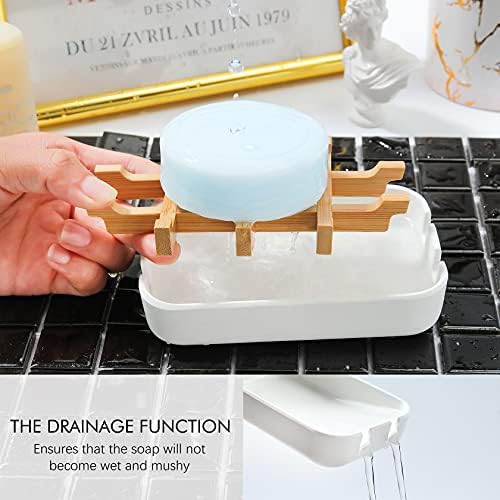 Bamboo Soap Holder for Bar Soap - White Bathroom Soap Dish, Shower & Sink Use - Image 3