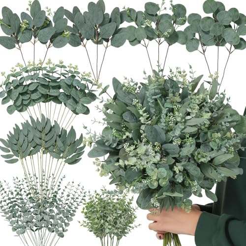 Serwalin 70PCS Mixed Eucalyptus Stems Bulk, Faux Greenery Stems by Serwalin