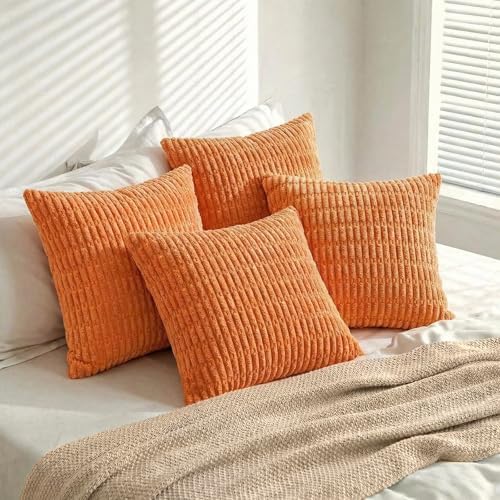 Fancy Homi 4 Packs Decorative Throw Pillow Covers for Living Room Couch Bed, Modern Farmhouse Boho Home Décor Accent Cushion Case, 26" x 26", Orange - Image 5