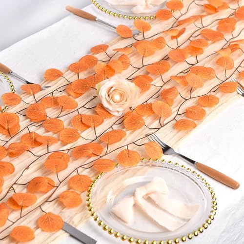 DearHouse 86 Feet 12 Strands Artificial Eucalyptus Leaf Plants Fall Garland Vine Hanging Eucalyptus Garland Thanksgiving Decor for Home Kitchen Wedding Wall Decor - Image 4