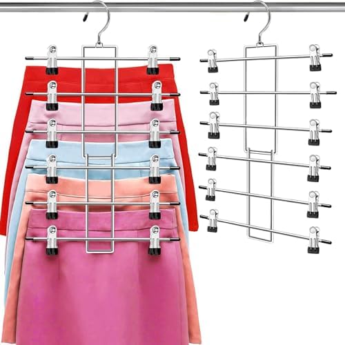 Pants Hangers with Clips,Space Saving Hanging Closet Organizer-6 Tiers Skirt Hangers with 360° Swivel Hook,Closet Organizer-Clothes Hangers by Lumigens