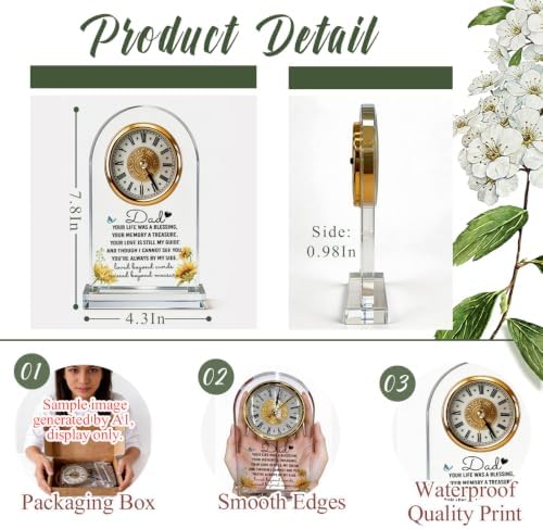 WKYAER Dad Memorial Gift, Clear Acrylic Desk Clock Decor, Sympathy Remembrance Present, Loss of Father Gift for Home Office Shelf Bedroom 4.3 x 7.8 in - Image 2