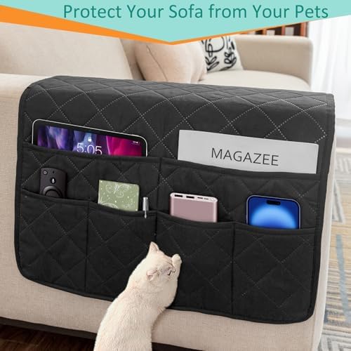 Remote Control Holder for Recliner Armchair Caddy Couch Armrest Organizer, Non-Slip Arm Chair Bedside Caddy Storage Organizer for Recliner Couch With 6 Pockets for Magazine, Phone, iPad (Black) - Image 5