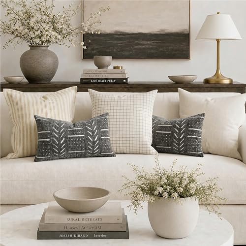 BlissBlush Decorative Lumbar Pillow Covers 12x20 Set of 2, Soft Woven Chenille Accent Pillow Covers for Couch Sofa Bed, Textured Farmhouse Cushion Covers, Charcoal Gray - Image 3