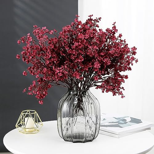JAKY-Global Babys Breath Fabric Cloth Burgundy Artificial Flowers 6 Bundle European Fake Silk Plants Decor Wedding Party Decoration Bouquets Real Touch DIY Home Garden (Wine Red) - Image 3