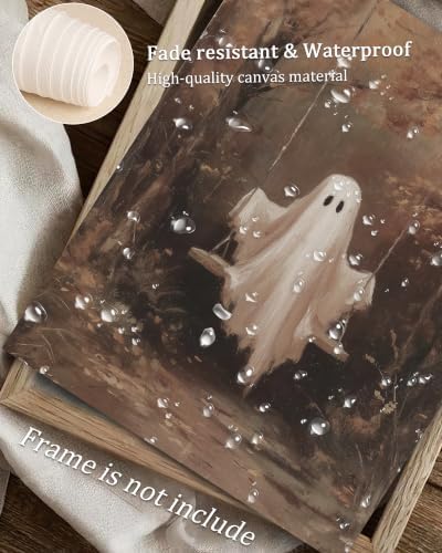 Vodefoad Vintage Halloween Wall Art Prints of 10, Retro Cute Ghost Canvas Decor, Spooky Witchy Pictures for Halloween Wall Paintings, Moody Autumn Landscape Canvas Oil Painting, Gothic Dark Aesthetic Posters Prints for Bedroom Gallery Decor Unframed - Image 5