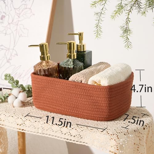 MiniArk Small Storage Baskets for Organizing | Closet Organizer Bins | Shelf Toy Basket | Woven Rope Baskets | Cube Decorative Box | Shallow Basket | 11.5x7.5x4.7” | 4 Packs Oxide Red - Image 3