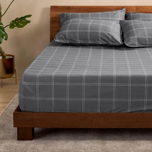 Bare Home Fitted Sheet - 1800 Ultra-Soft (King, Modern Plaid - Grey/White) by BareHome