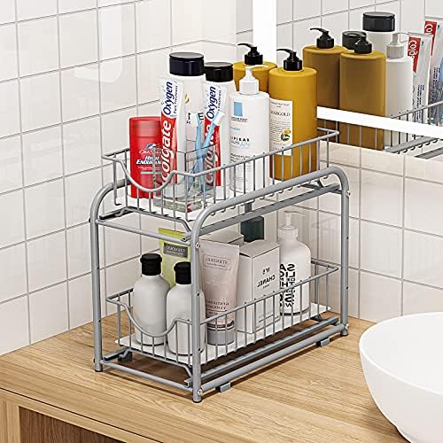 2-Tier Pull Out Organizer Under Sink Sliding Cabinet Rack,Sliver - Image 4