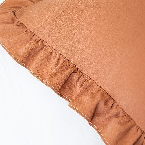 GLORY SEASON Pillow Shams Set of 2 Washed 100% Cotton Retro Ruffle Flounces Trim Solid Beige Decorative Pillow Cases for Home Bedroom Decor 20x26 Inch - Image 6
