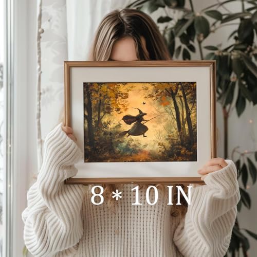 Halloween Room Decor Wall Art Prints, Vintage Witch Posters Decor, Fall Aesthetic Halloween Pictures Wall Decor for Bedroom, Horror Spooky Painting Vintage Witch Wall Art - 8"x10" Unframed - Image 3