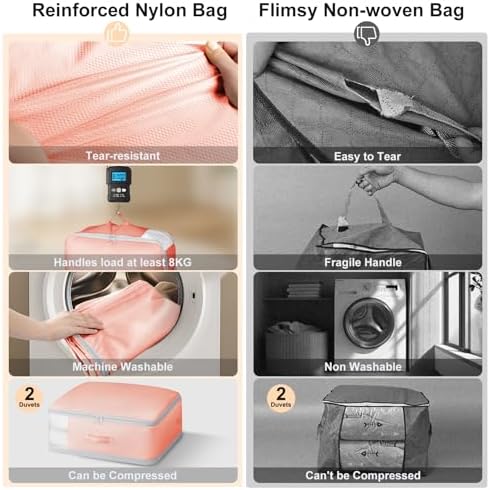 Comforter Storage Bag - Large Capacity Blanket Storage Bags 3-Layer Ultra Space Saving Self Compression Organizer, Washable Compression Bags for Storage Comforter Blanket, 2-Pack, Pink - Image 4