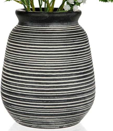 Briful Artificial Floral Arrangement Centerpiece with Eucalyptus & Mixed Greenery – 14.5” Pre-Arranged Faux Flowers in Textured Black & White Ceramic Vase for Table, Shelf & Entryway Décor - Image 6