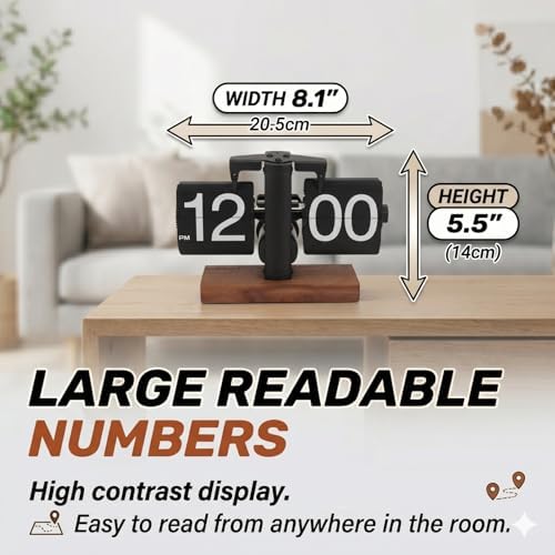 Vintage Auto Flip Down Clock - Mechanical Digital Desk Clock with Solid Walnut Wood Base - Battery Operated Retro Table Clock for Home, Office Decor & Unique Gift - Image 5