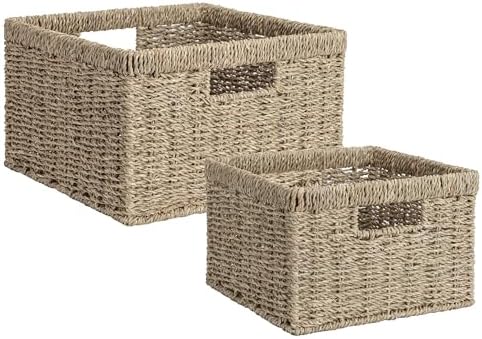 StorageWorks Wicker Storage Baskets for Shelves, Seagrass Baskets, 2-Pack by StorageWorks