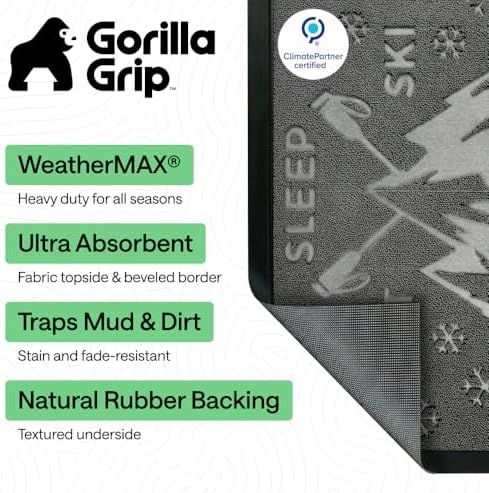 GORILLA GRIP WeatherMAX Door Mat, Indoor Outdoor, 35x23, Charcoal Skiing - Image 2