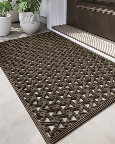 DEXI Front Door Mat Outside Entrance Rubber Floor Doormat, 24x36 Brown by DEXI